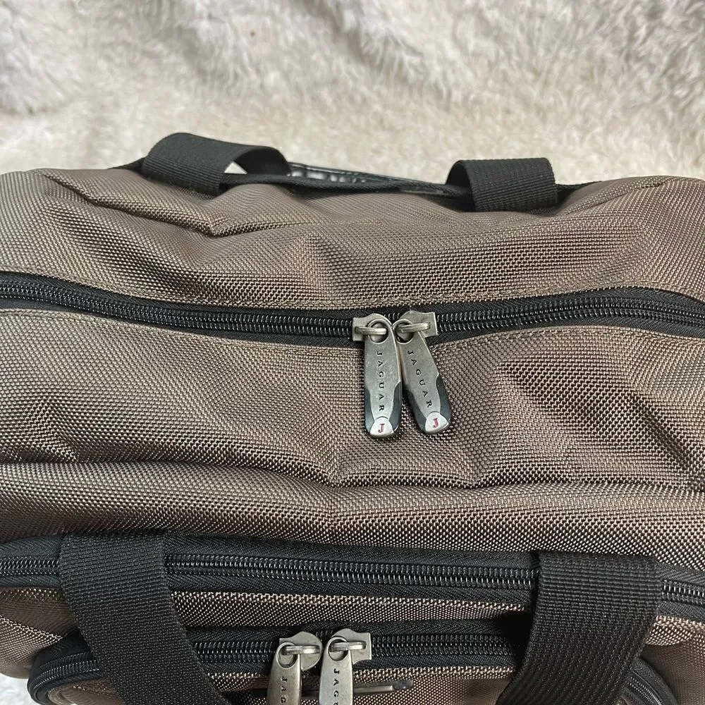 Jaguar Heavy duty Brown & Black fabric Medium duffle bag silver tone hardwares